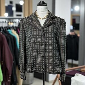 Ellen Tracy Jacket Lined Blazer Size 16 Black Gray Alpaca Wool Suit Top Work EUC